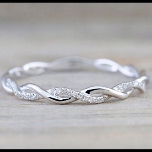 Twisted White Gold PLATED Eternity Ring - Picture 1 of 6
